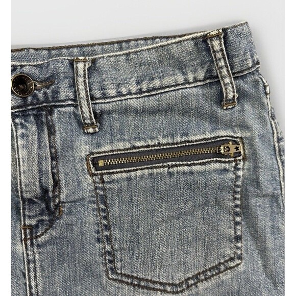 90s Converse Distressed Denim Mini Skirt – Size 30, Raw Hem, Zipper Pockets - Picture 2 of 8